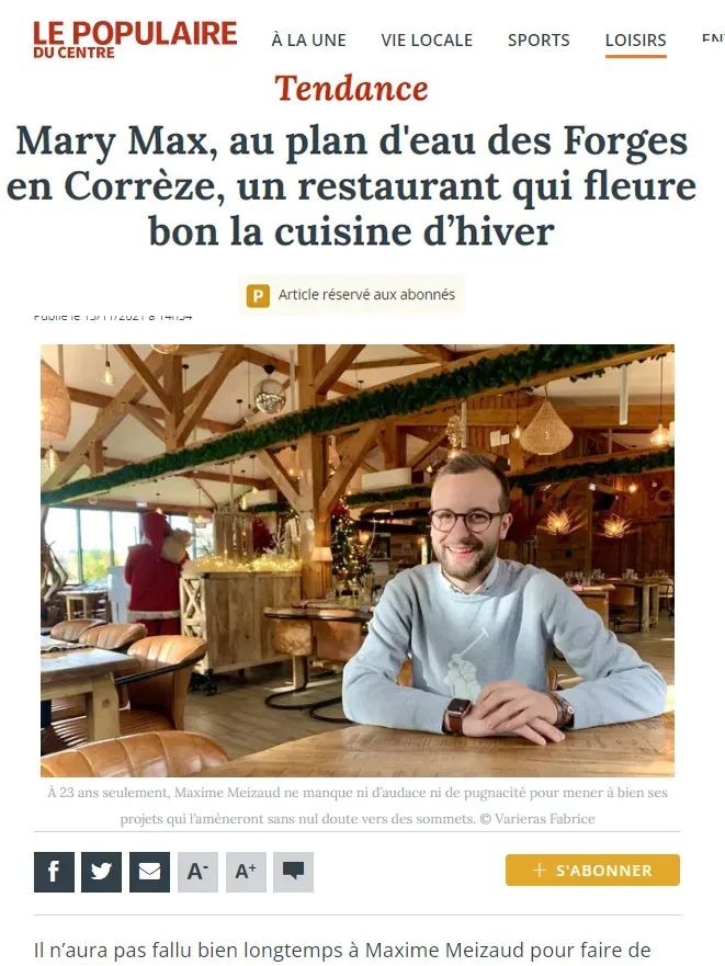 Mary Max, au plan d'eau des Forges en Corrèze, un restaurant qui fleure bon la cuisine d’hiver